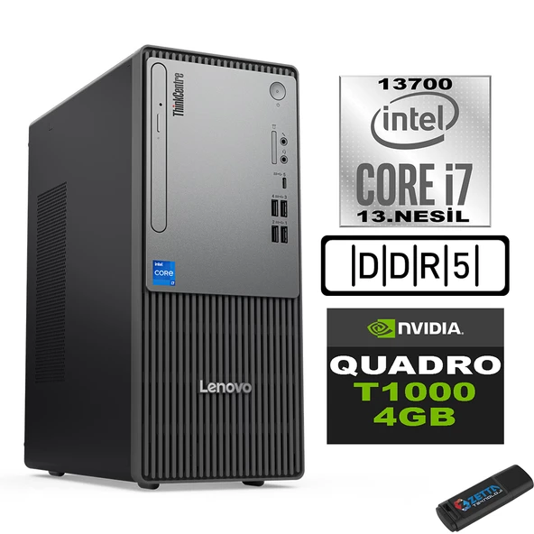 Lenovo Thinkcentre Neo 50T Gen5 Intel Core I7 13700 24GB Ddr5 4tb SSD Windows 11 Home Quadro T1000 100012UB000LTRH10+ZETTA Flash Bellek ürün görseli 1