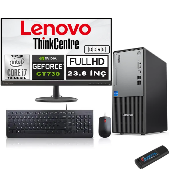 Lenovo Thinkcentre Neo 50T Gen5 Intel Core I7 13700 16GB Ddr5 256GB SSD 23.8 Inç Monitör Windows 11 Home Nvidia GT730 7302412UB000LTRH01+ZETTA Flash Bellek ürün görseli 1