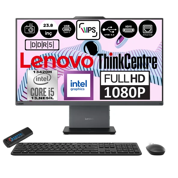 Lenovo Thinkcentre Neo 24 50A Gen5 Intel Core I5 13420H 16GB Ddr5 512GB SSD Windows 11 Pro Intel® UHD Graphics 23.8" Fhd All In One Bilgisayar 12SC000QTRP02 + Zetta Flash Bellek ürün görseli 1