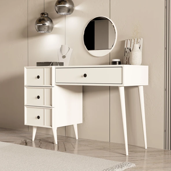 Mezza 2250 ROSE AYNALI (AHŞAP AYAKLI)MDF PROFİL ÇERÇEVELİ 4 ÇEKMECELİ 120 CM MAKYAJ MASASI BEYAZ ürün görseli 1