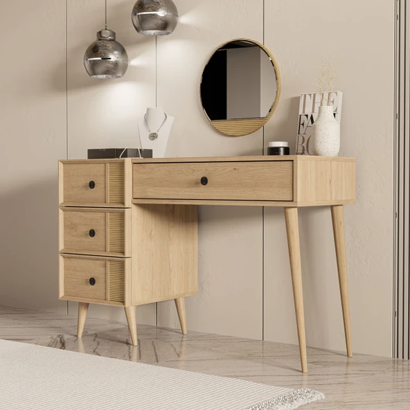 Mezza 2254 ROSE AYNALI (AHŞAP AYAKLI)MDF PROFİL ÇERÇEVELİ 4 ÇEKMECELİ 120 CM MAKYAJ MASASI SEPET-YUNUS ürün görseli 1