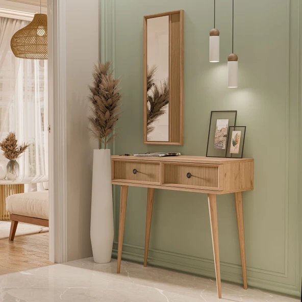 Mezza 6024 LUNA (AHŞAP AYAKLI) MDF PROFİL ÇERÇEVELİ 2 ÇEKMECELİ AYNALI DRESUAR SEPET-YUNUS ürün görseli 1