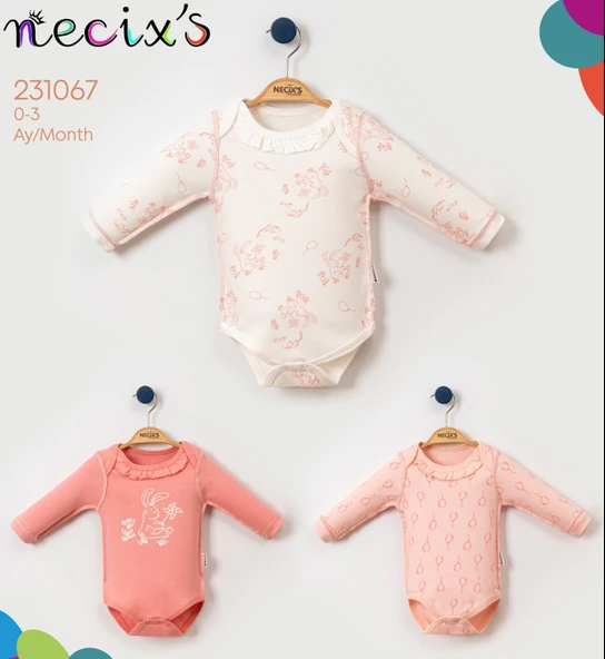 NECİXS 0-3 AY RÜZGAR GÜLÜ TAVŞANLI 3LÜ TEK BOY ZIBIN BADİ 231067 ürün görseli 1