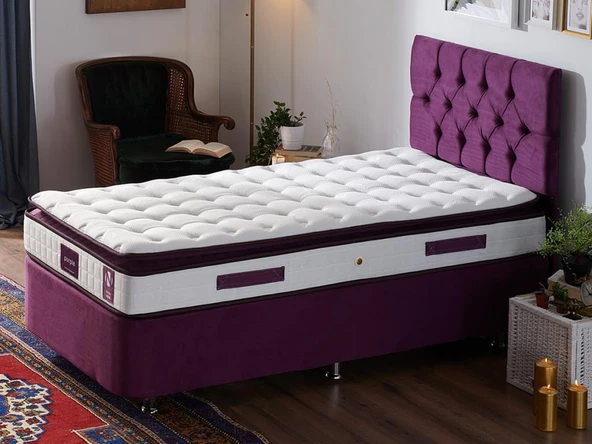 Niron Purple Yatak Seti 100x200 cm Tek Kişilik Yatak Baza Başlık Takımı - Orta Sert Yatak Mor Baza ve Başlığı ürün görseli 1