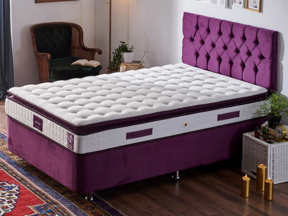 Niron Purple Yatak Seti 120x200 cm Tek Kişilik Yatak Baza Başlık Takımı - Orta Sert Yatak Mor Baza ve Başlığı ürün görseli 1