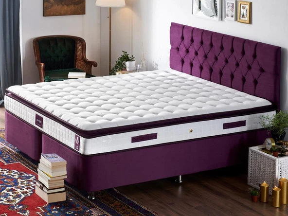 Niron Purple Yatak Seti 200x200 cm Çift Kişilik Yatak Baza Başlık Takımı - Orta Sert Yatak Mor Baza ve Başlığı ürün görseli 1