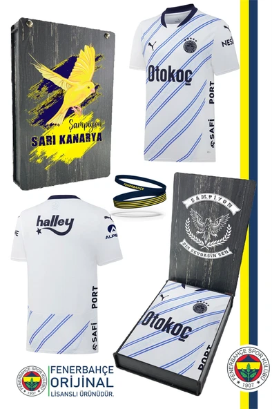 Fenerbahçe Orijinal 24/25 Beyaz Forma & Silikon Bileklik Set Hediyelik Ahşap Kutulu ürün görseli 1
