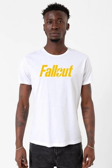 Fallout Lettern Beyaz Erkek Bisikletyaka Tshirt ürün görseli 1