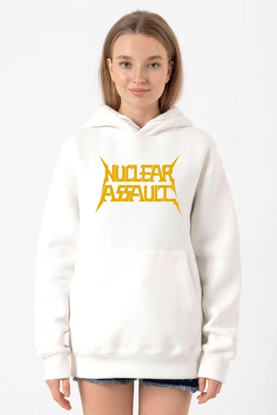 Nuclear Assault Lettern Beyaz Kadın 3ip Kapşonlu Sweatshirt ürün görseli 1