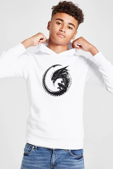 Allien Xenomorph Beyaz Çocuk 3ip Kapşonlu  Sweatshirt ürün görseli 1
