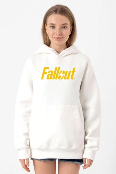 Fallout Lettern Beyaz Kadın 3ip Kapşonlu Sweatshirt ürün görseli 1