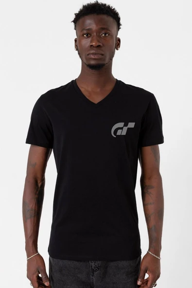 Gran Turismo Pocket Logo Siyah Erkek V yaka Tshirt ürün görseli 1