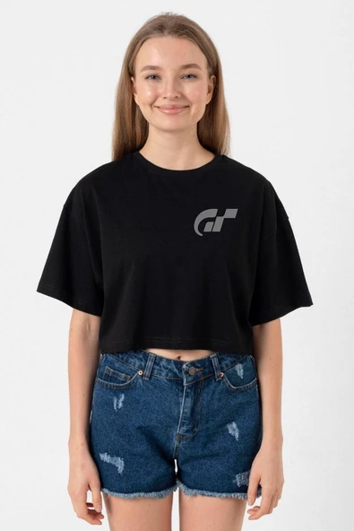 Gran Turismo Pocket Logo Siyah Kadın Crop Tshirt ürün görseli 1