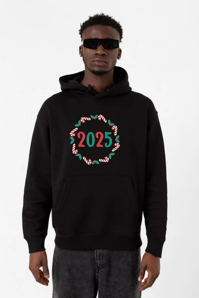 Christmas Holiday Wreath Siyah Erkek 3ip Kapşonlu Sweatshirt ürün görseli 1