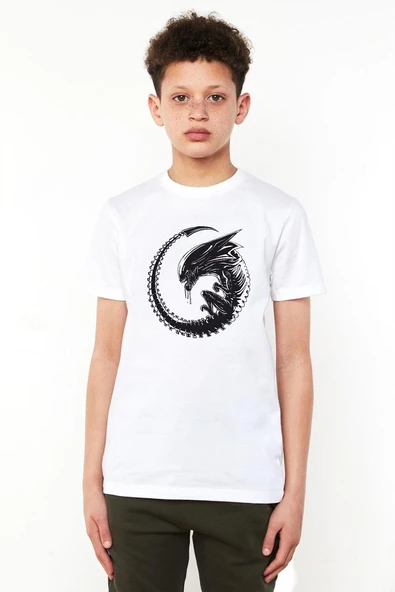 Allien Xenomorph Beyaz Çocuk Bisikletyaka Tshirt ürün görseli 1