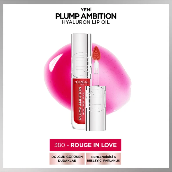 L'Oréal Paris Plump Ambition Hyaluron Lip Oil Besleyici ve Nemlendirici Dudak Parlatıcısı - 380 Rouge In Love ürün görseli 1