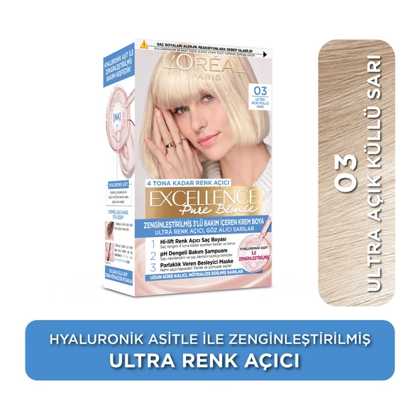 L'Oréal Paris Excellence Pure Blond Saç Boyası - 03 Ultra Açık Küllü Sarı ürün görseli 1