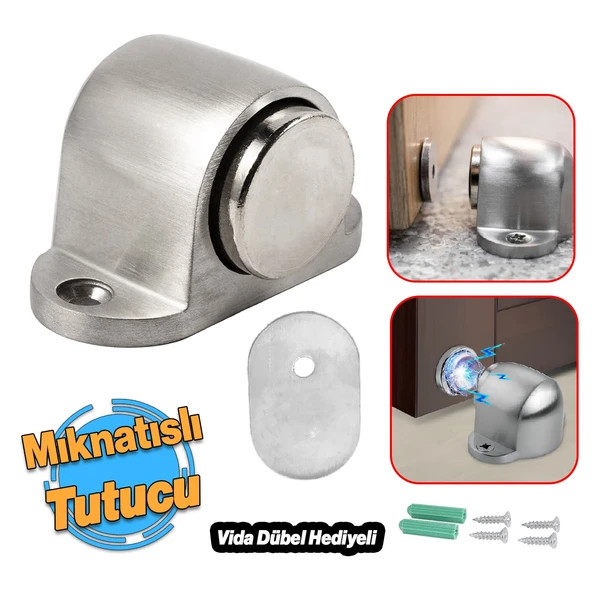 Mıknatıslı Küçük Metal Kapı Tutucu Çarpma Önleyici Durdurucu Stoper Vidalı Tampon Krom 1 Adet ürün görseli 1