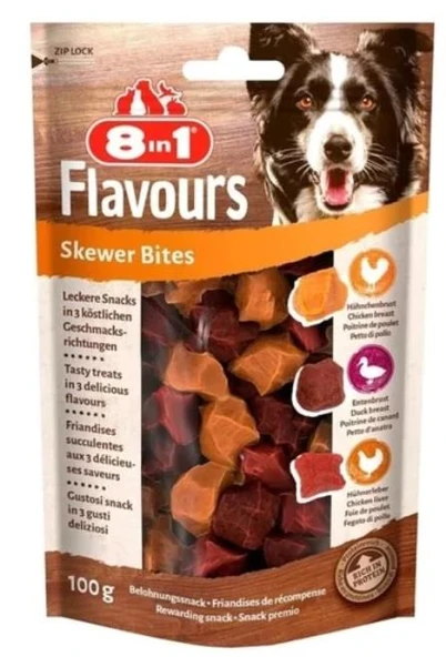 8in1 Flavours Skewer Bites Kuşbaşı Dilimli Çiğneme Köpek Ödülü 100 gr ürün görseli 1
