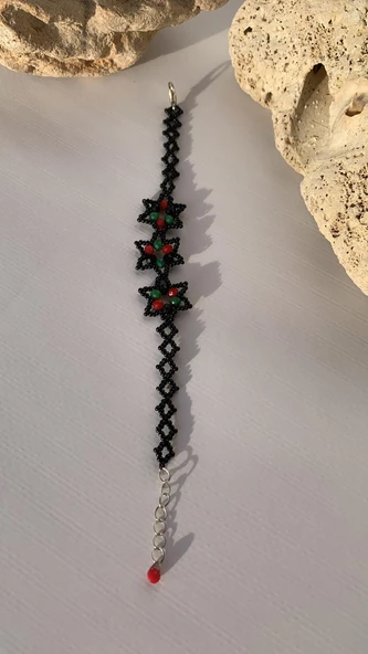 Yeşil Kırmızı Ve Siyah Renkli Yıldız Desenli Miyoki Boncuk Bileklik El Yapımı Hediyelik ürün görseli 1