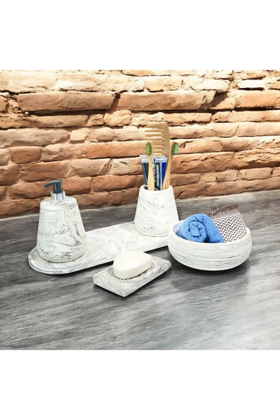 Estetik Görünümlü Mermer Desenli Banyo Seti -5 Parça ürün görseli 1