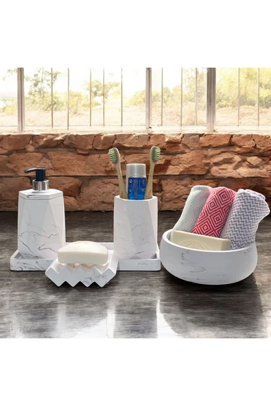 Doğal Mermer Tonlarında Beton Banyo Aksesuar Seti (5 Parça) ürün görseli 1