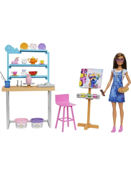 Barbie Nin Sanat Atölyesi Barbie Bebek 29 Cm Çömlek Yapımı Ve Resim Sanatı İçin 25 Ten Fazla Aksesuar Oyun Hamuru ürün görseli 1