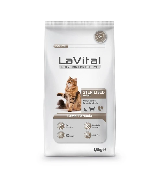 LaVital Kuzu Etli Kısırlaştırılmış Yetişkin Kedi Maması 1,5 kg ürün görseli 1