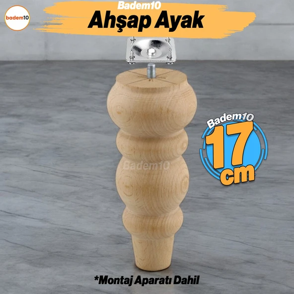 Ahşap 17 cm Ahşap Ayak Bağlantı Aparatlı Mobilya Koltuk Kanepe Sehpa Masa Ayağı Ayakları M8 Civatalı ürün görseli 1