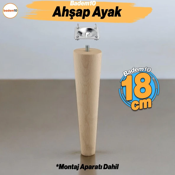 Ahşap 18 cm Ahşap Ayak Bağlantı Aparatlı Mobilya Koltuk Kanepe Sehpa Masa Ayağı Ayakları M8 Civatalı ürün görseli 1
