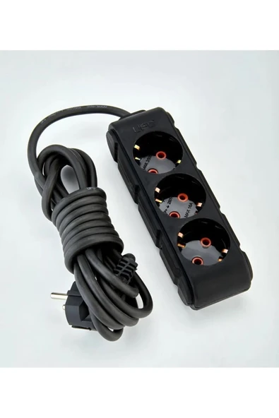 UFO Siyah Üçlü Kablolu Topraklı Grup Bakır Kablo Priz 3 m ürün görseli 1
