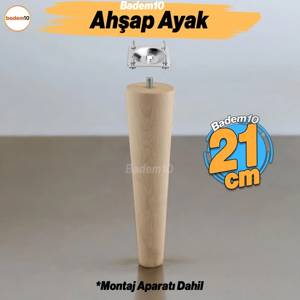 Ahşap 21 cm Ahşap Ayak Bağlantı Aparatlı Mobilya Koltuk Kanepe Sehpa Masa Ayağı Ayakları M8 Civatalı ürün görseli 1