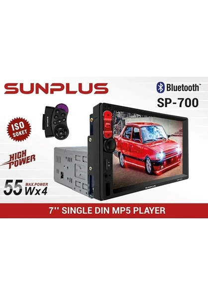 Sunplus SP-700 7" Mp5 Çalar 55W x 4 Bluetooth Dokunmatik Ekran Oto Teyp ürün görseli 1