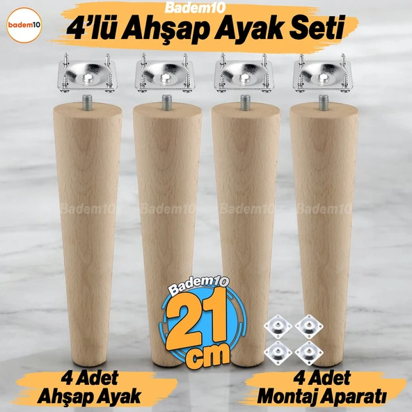 4 ADET Ahşap 21 cm Bağlantı Aparat Mobilya Koltuk Kanepe Berjer Ayağı Yükseltici Ayakları M8 Civata ürün görseli 1