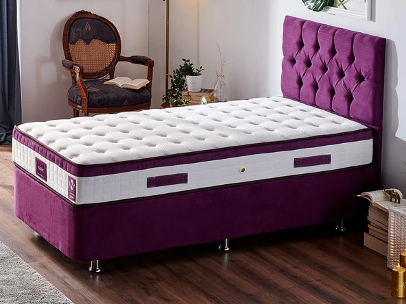 Niron Violet Yatak Seti 80x200 cm Tek Kişilik Yatak Baza Başlık Takımı - Orta Sert Yatak Mor Baza ve Başlığı ürün görseli 1