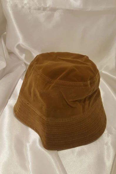 Şapka Bucket Şapka Balıkçı Kova Şapka Unisex Yuvarlak Şapka Kahve Kadife ürün görseli 1