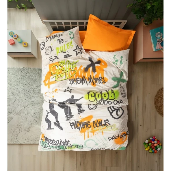 Cotton Box Junior Nevresim Takımı Tek Kişilik Graffiti Oranj ürün görseli 1