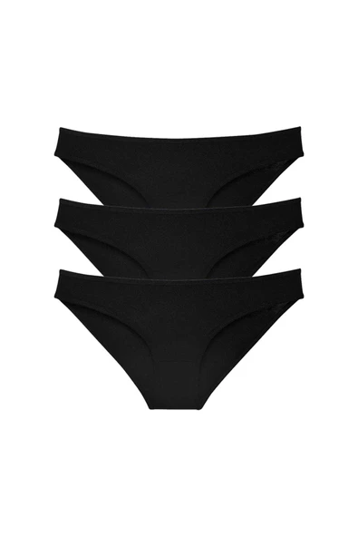 3 adet Süper Eko Set Likralı Kadın Slip Külot Siyah ürün görseli 1