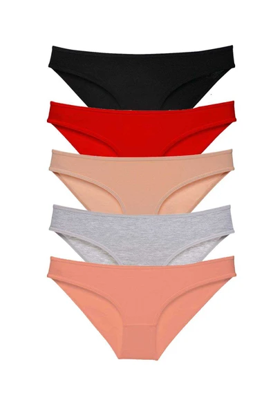 5 adet Süper Eko Set Likralı Kadın Slip Külot Siyah Kırmızı Ten Gri Pudra ürün görseli 1