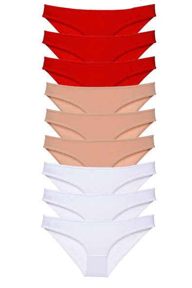 9 adet Süper Eko Set Likralı Kadın Slip Külot Kırmızı Ten Beyaz ürün görseli 1