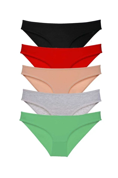 5 adet Süper Eko Set Likralı Kadın Slip Külot Siyah Kırmızı Ten Gri Yeşil ürün görseli 1