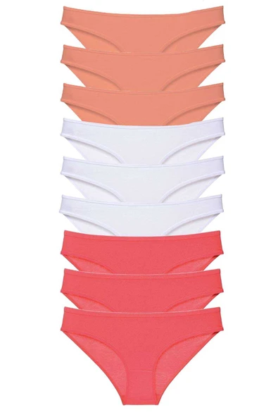 9 adet Süper Eko Set Likralı Kadın Slip Külot Pudra Beyaz Fuşya ürün görseli 1