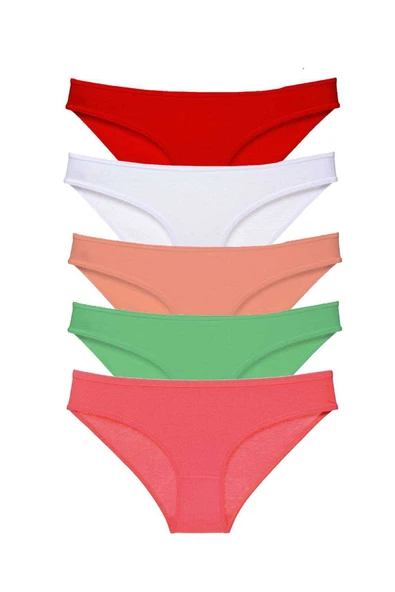 5 adet Süper Eko Set Likralı Kadın Slip Külot Kırmızı Beyaz Pudra Yeşil Fuşya ürün görseli 1