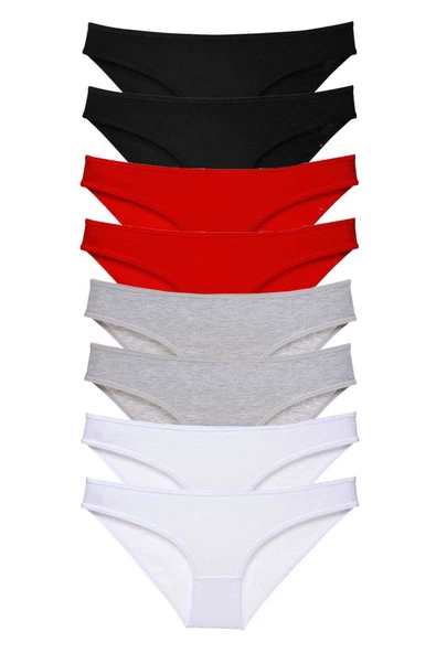 8 adet Süper Eko Set Likralı Kadın Slip Külot Siyah Kırmızı Gri Beyaz ürün görseli 1