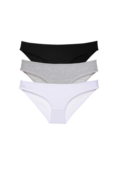3 adet Süper Eko Set Likralı Kadın Slip Külot Siyah Gri Beyaz ürün görseli 1