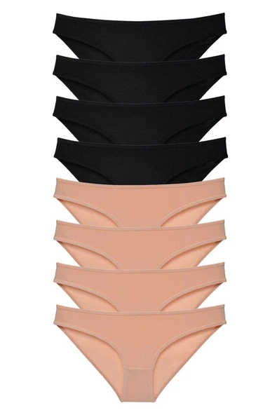 8 adet Süper Eko Set Likralı Kadın Slip Külot Siyah Ten ürün görseli 1