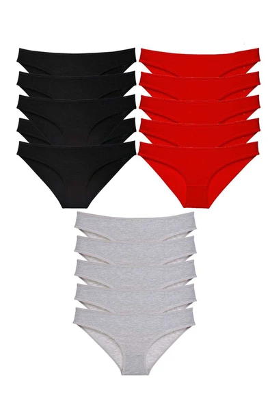 15 adet Süper Eko Set Likralı Kadın Slip Külot Siyah Kırmızı Gri ürün görseli 1