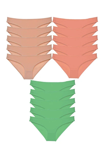 15 adet Süper Eko Set Likralı Kadın Slip Külot Ten Pudra Yeşil ürün görseli 1