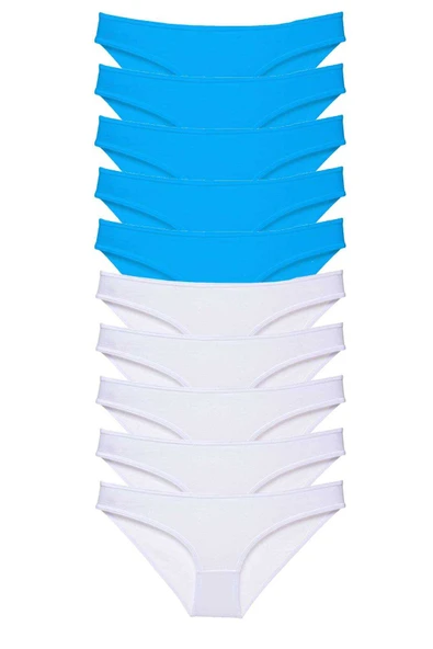 10 adet Süper Eko Set Likralı Kadın Slip Beyaz Mavi ürün görseli 1