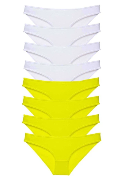 8 adet Süper Eko Set Likralı Kadın Slip Külot Sarı Beyaz ürün görseli 1